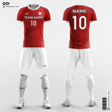 Red gradient moire soccer jersey kit