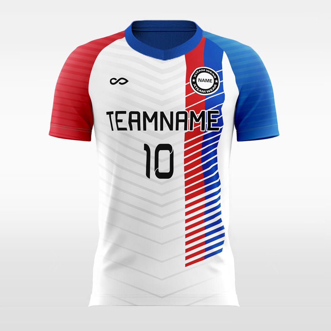 Red and Blue Graphic - Custom Kids Soccer Jerseys Design White-XTeamwear