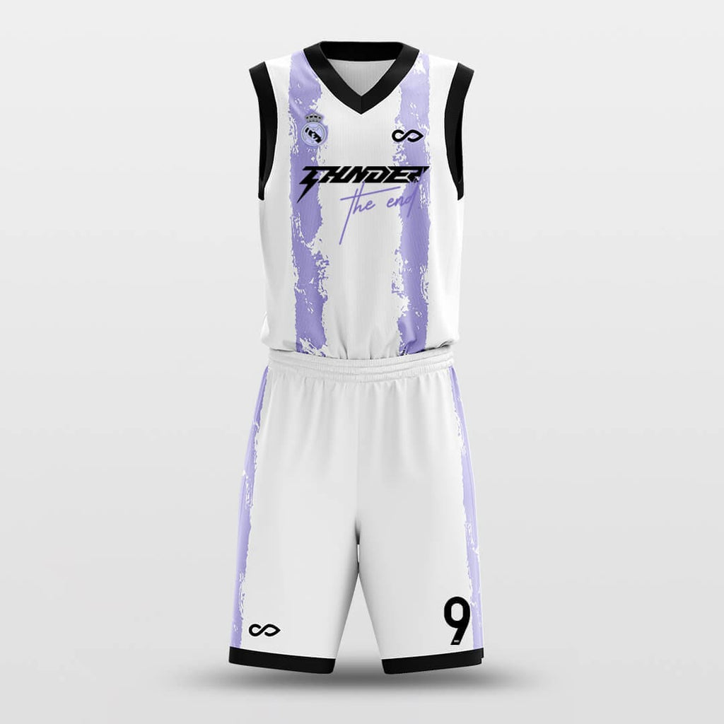 white and purple basketball jerseys