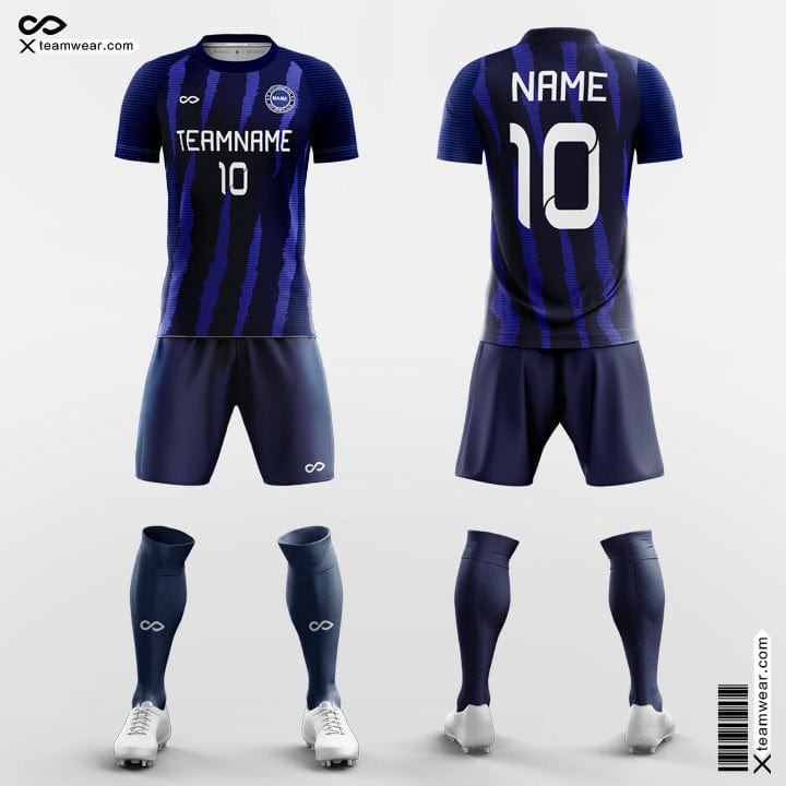 XTeamwear Soccer Uniforms Blue&Black / S Striped-Print - Custom Soccer Jerseys Kit Sublimated for League