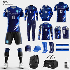 XTeamwear Soccer Uniforms Blue Fashion - Custom Soccer Jerseys Kit Sublimated for University