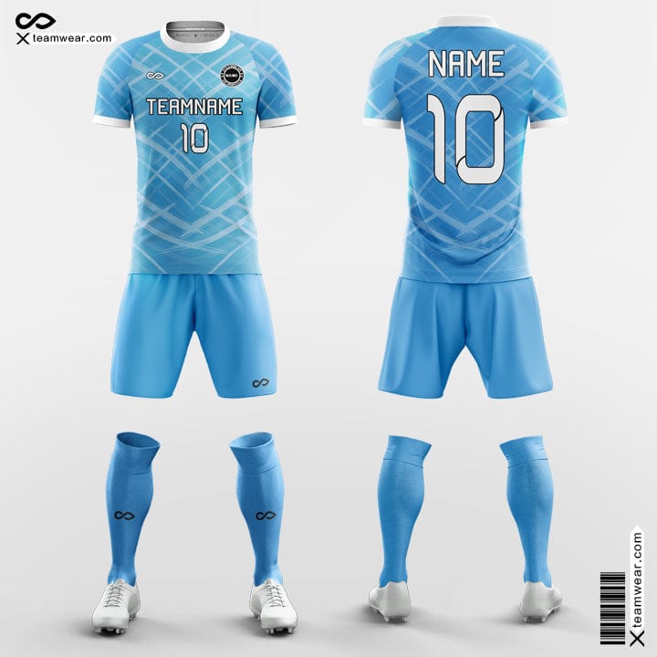XTeamwear Soccer Uniforms Blue / S Cross Lines - Custom Academy Soccer Jerseys with Shorts Sublimated