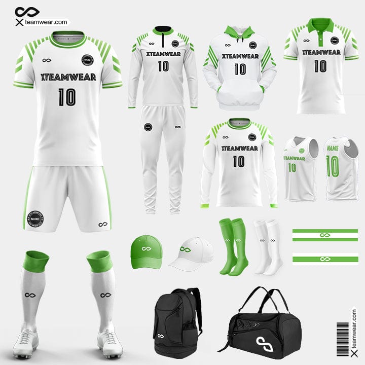 XTeamwear Soccer Uniforms White and Green Classic - Custom Soccer Uniforms Kit Sublimated for Club