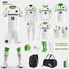 XTeamwear Soccer Uniforms White and Green Classic - Custom Soccer Uniforms Kit Sublimated for Club