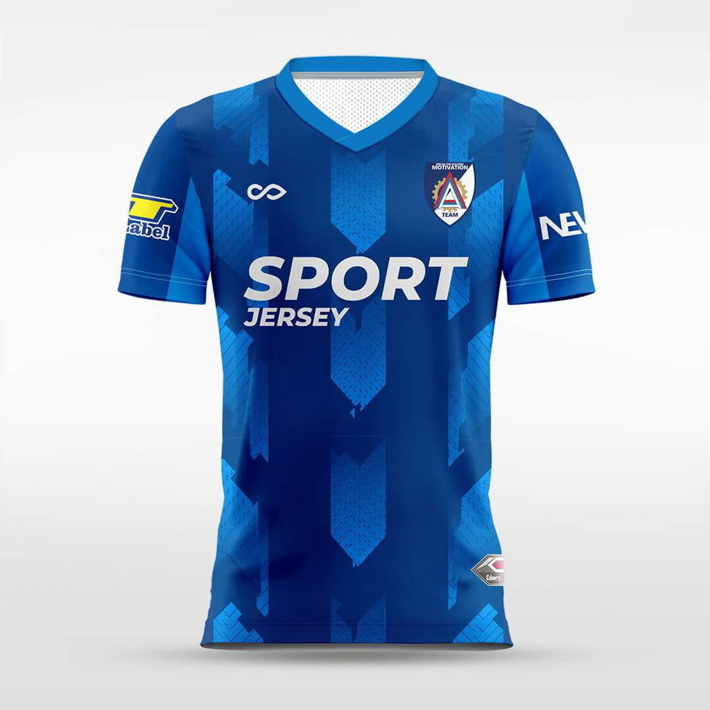 blue soccer jersey graphic